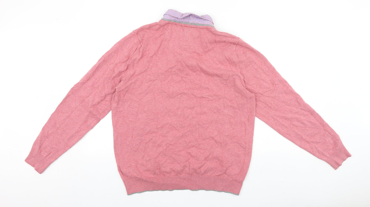 Marks and Spencer Womens Pink V-Neck Cotton Pullover Jumper Size M - Built in Shirt
