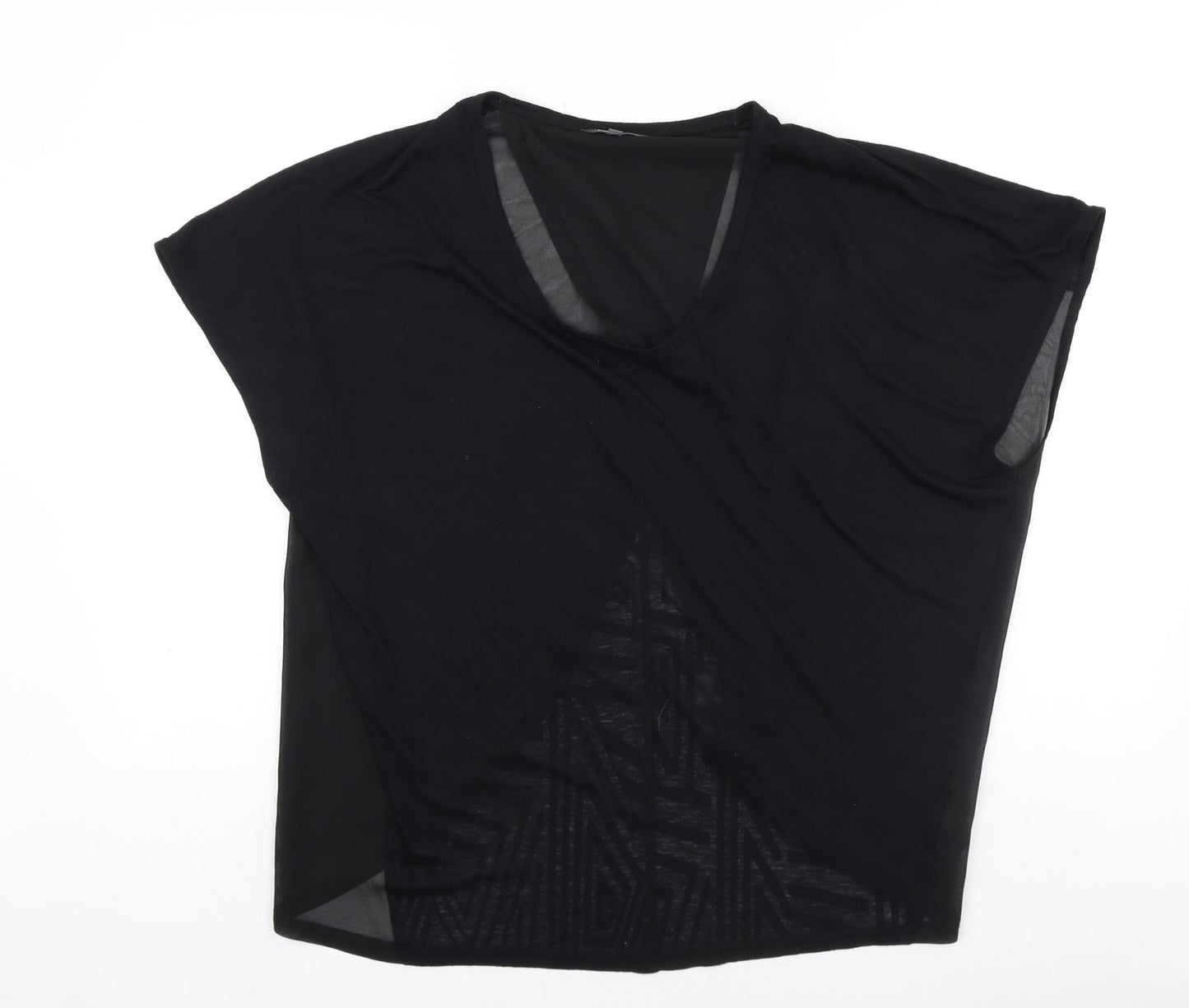 Limited collection Womens Black Striped Viscose Basic T-Shirt Size 12 Scoop Neck - Wrap Back Detail