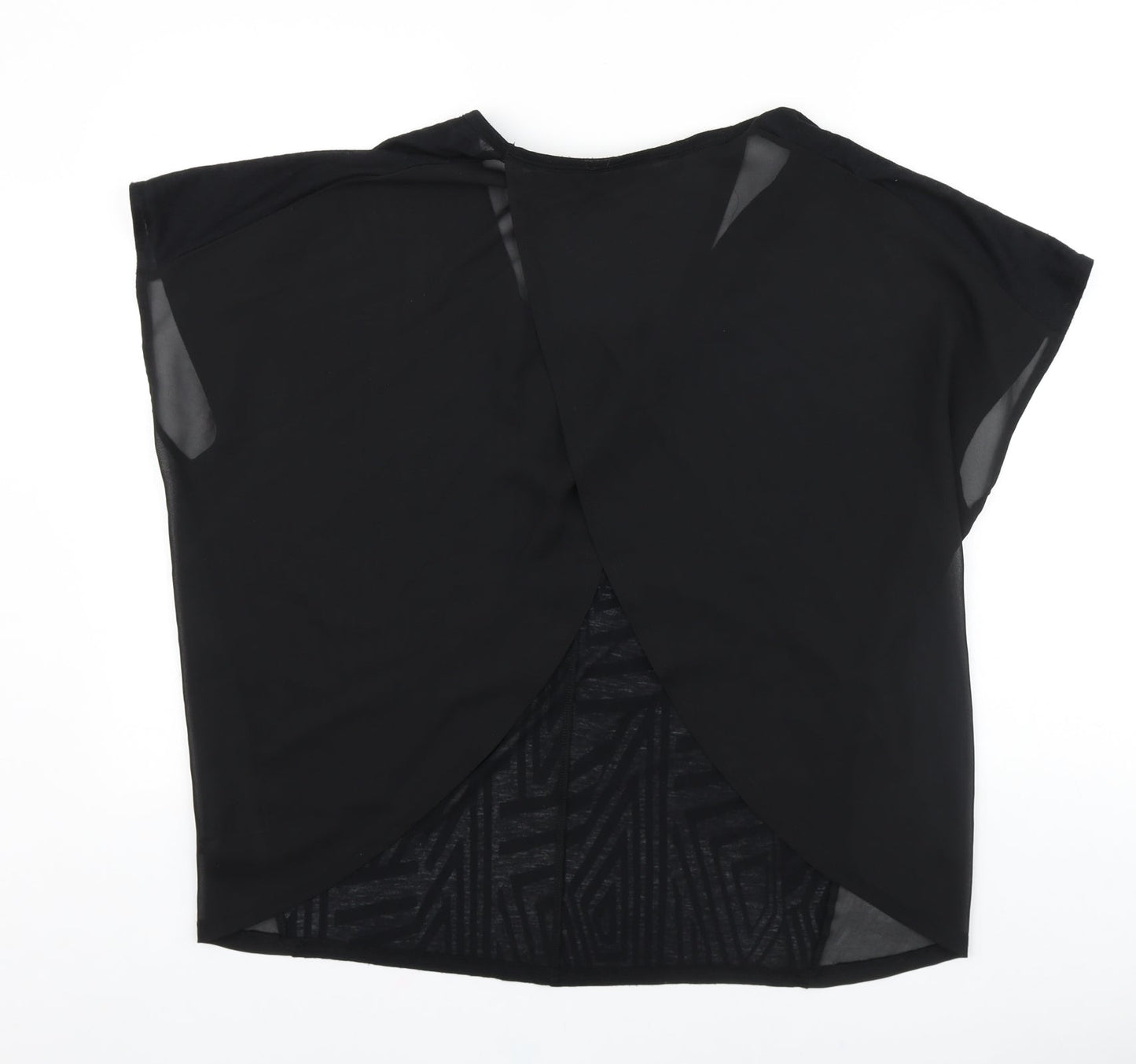 Limited collection Womens Black Striped Viscose Basic T-Shirt Size 12 Scoop Neck - Wrap Back Detail