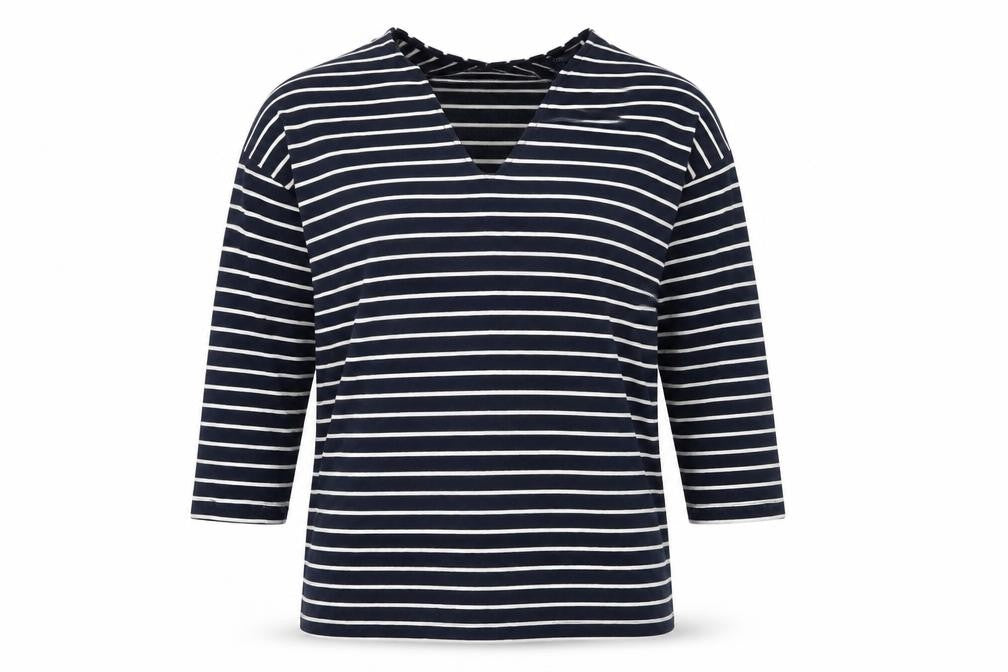 NEXT Womens Blue Striped Viscose Basic T-Shirt Size 10 V-Neck