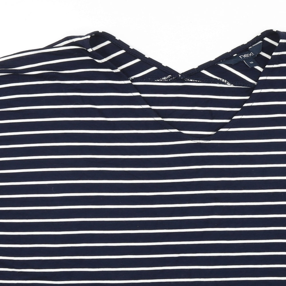 NEXT Womens Blue Striped Viscose Basic T-Shirt Size 10 V-Neck