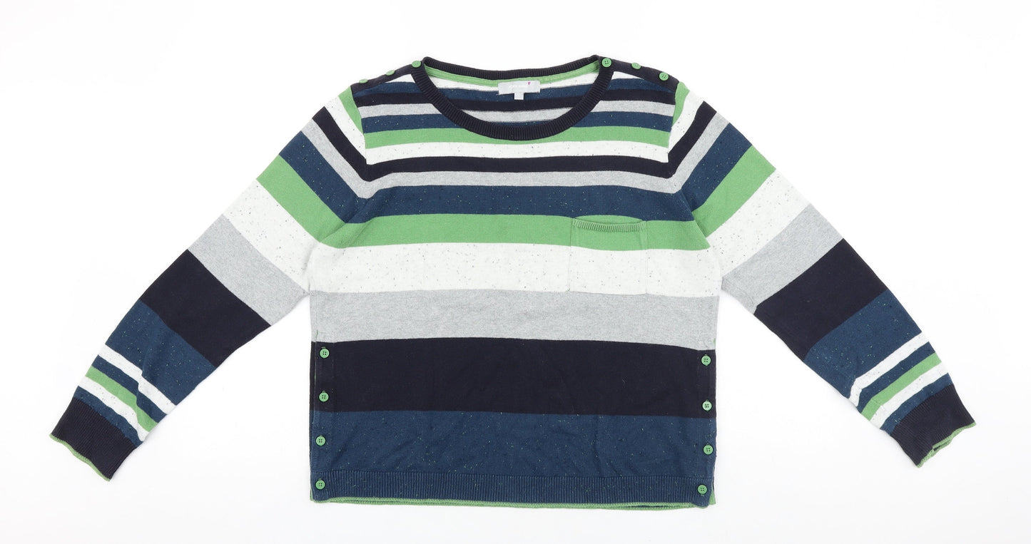 Marks and Spencer Womens Multicoloured Scoop Neck Striped 100% Cotton Pullover Jumper Size 14