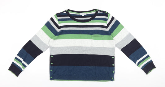 Marks and Spencer Womens Multicoloured Scoop Neck Striped 100% Cotton Pullover Jumper Size 14