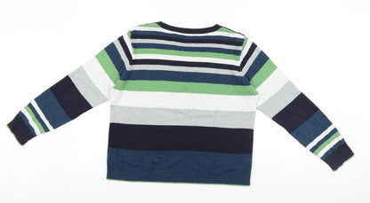 Marks & Spencer Womens Multicoloured Scoop Neck Striped 100% Cotton Pullover Jumper Size 14