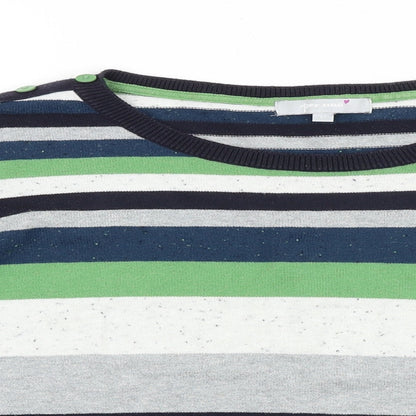 Marks & Spencer Womens Multicoloured Scoop Neck Striped 100% Cotton Pullover Jumper Size 14