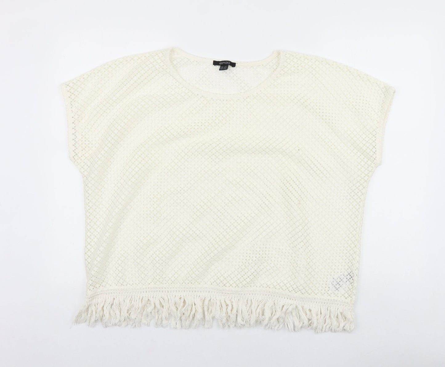 ESMARA Womens Ivory Geometric Polyester Cropped T-Shirt Size XL Round Neck