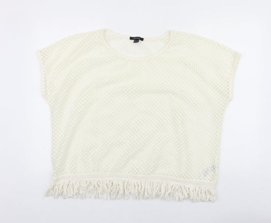 ESMARA Womens Ivory Geometric Polyester Cropped T-Shirt Size XL Round Neck