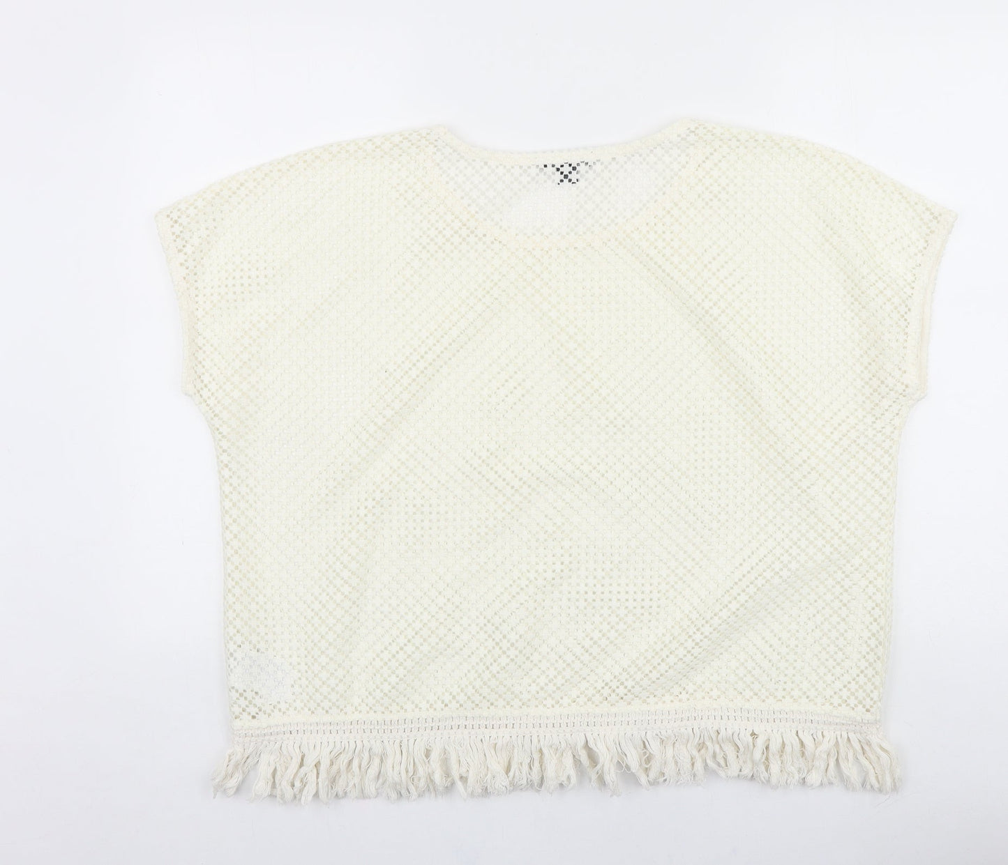 ESMARA Womens Ivory Geometric Polyester Cropped T-Shirt Size XL Round Neck