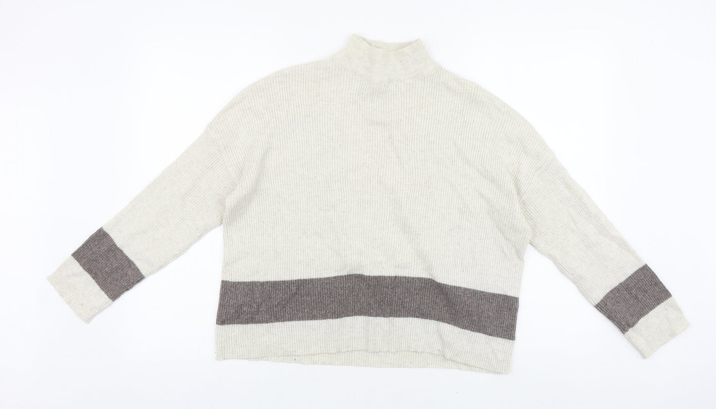 Jaqueline De Yong Womens Beige Mock Neck Acrylic Pullover Jumper Size M