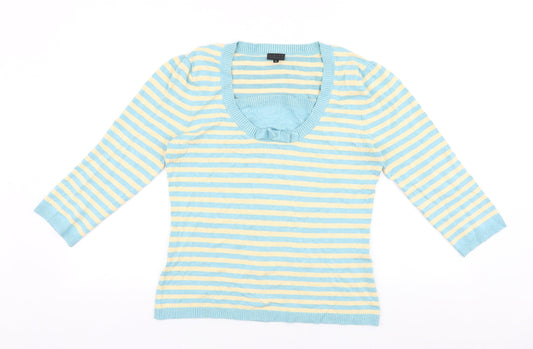 HIJKLM Womens Blue Striped Viscose Basic T-Shirt Size M Scoop Neck