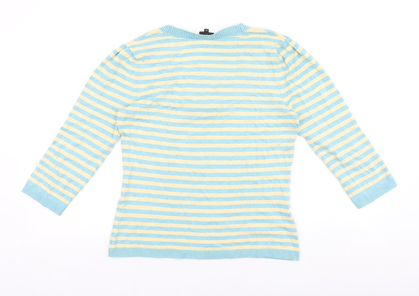 HIJKLM Womens Blue Striped Viscose Basic T-Shirt Size M Scoop Neck