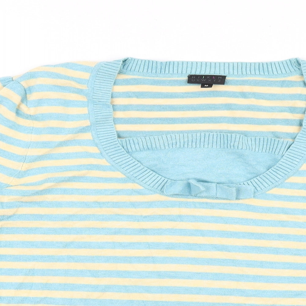 HIJKLM Womens Blue Striped Viscose Basic T-Shirt Size M Scoop Neck