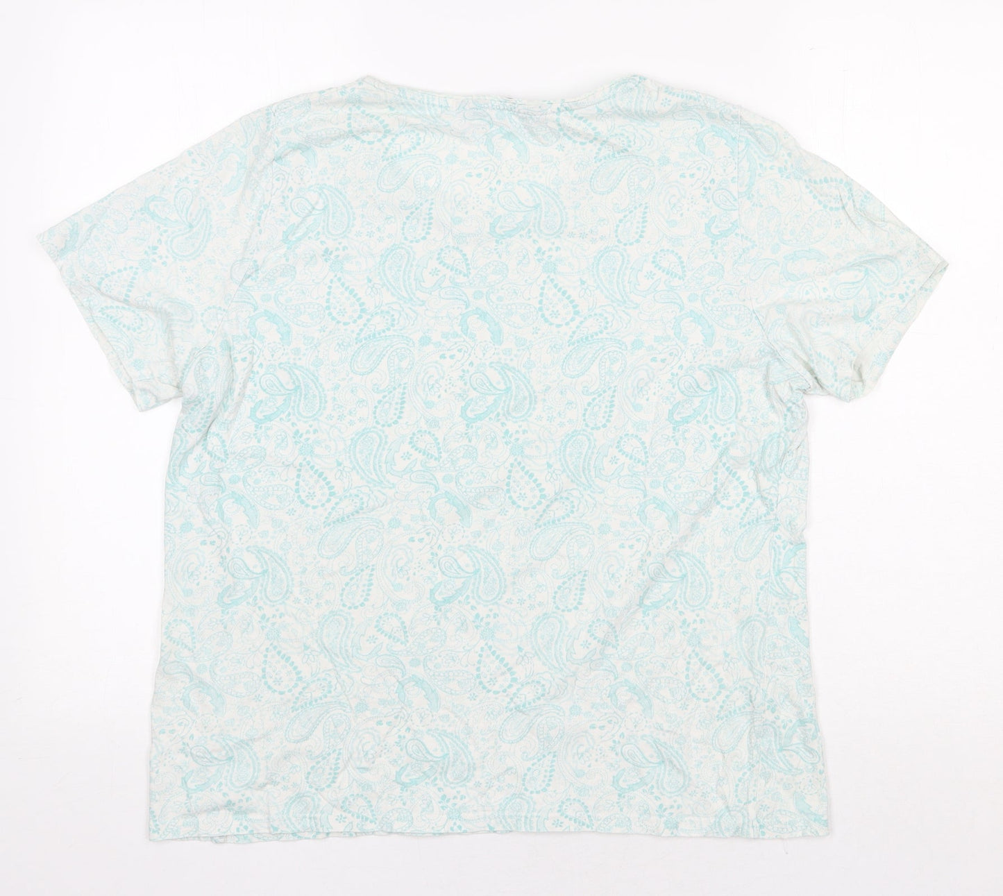 Isle Womens Green Paisley 100% Cotton Basic T-Shirt Size L Round Neck