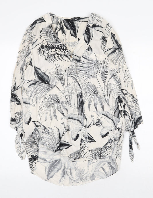 Dorothy Perkins Womens White Geometric Viscose Basic Blouse Size 8 V-Neck - Leaf Print