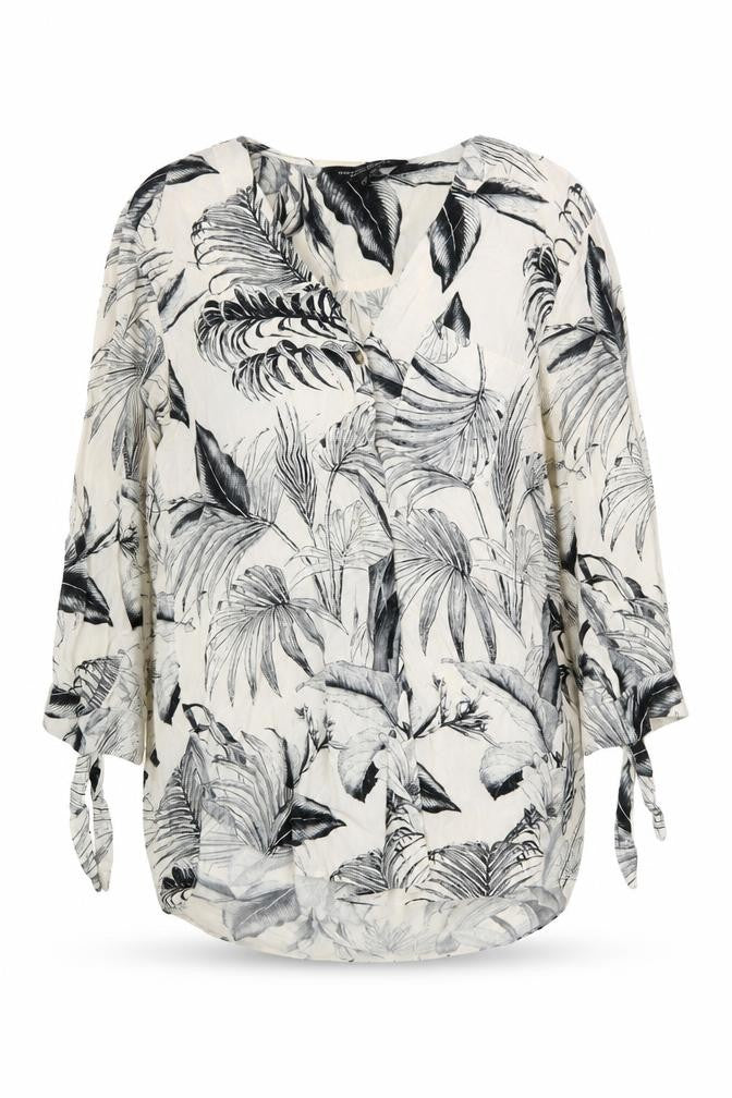 Dorothy Perkins Womens White Geometric Viscose Basic Blouse Size 8 V-Neck - Leaf Print