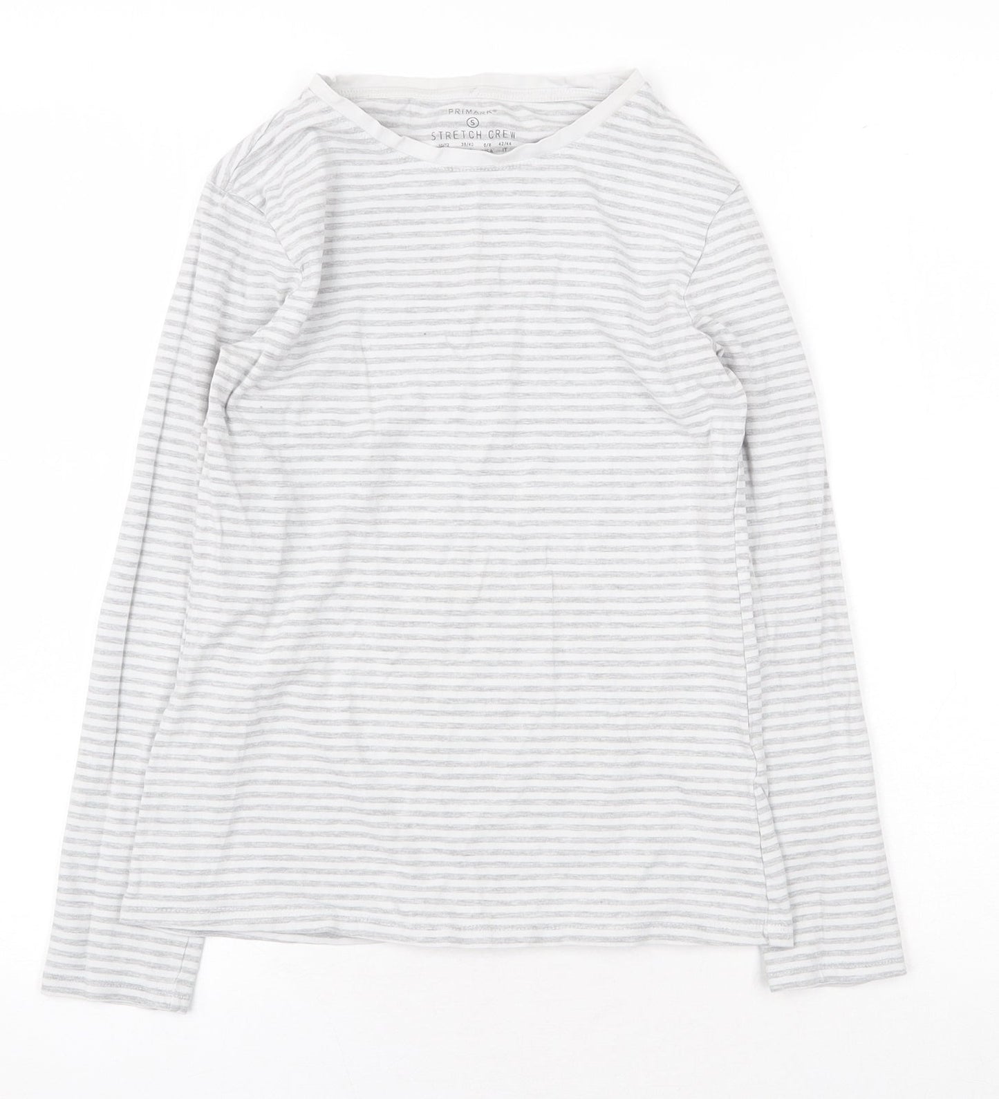 Primark Womens Grey Striped Cotton Basic Blouse Size S Boat Neck