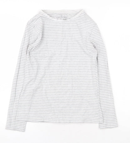 Primark Womens Grey Striped Cotton Basic Blouse Size S Boat Neck