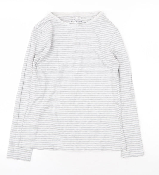 Primark Womens Grey Striped Cotton Basic Blouse Size S Boat Neck