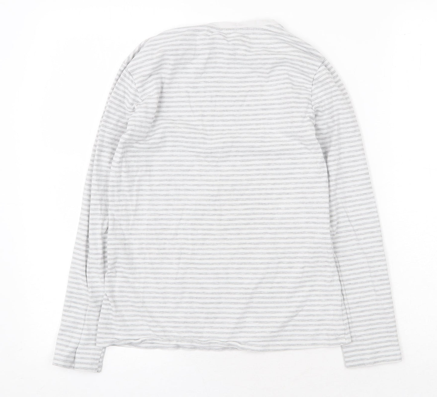 Primark Womens Grey Striped Cotton Basic Blouse Size S Boat Neck