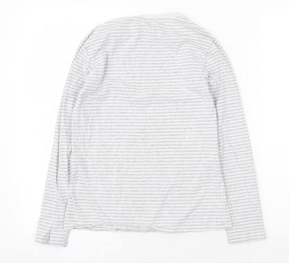 Primark Womens Grey Striped Cotton Basic Blouse Size S Boat Neck