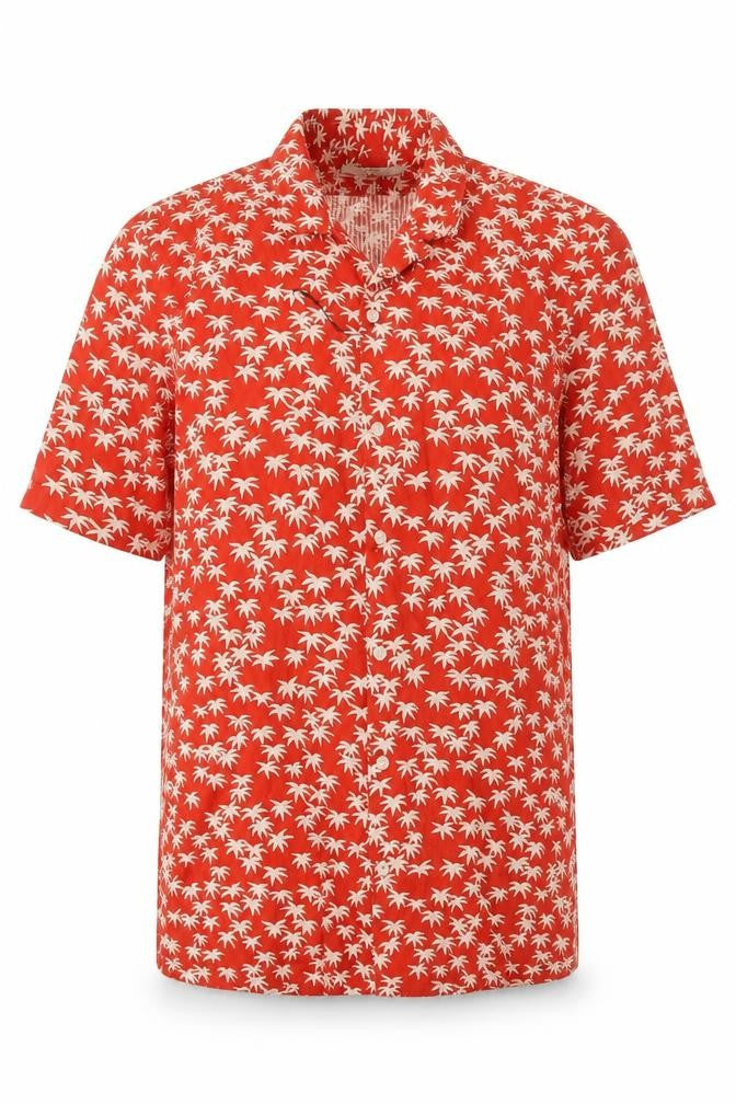 Marks & Spencer Mens Red Geometric Cotton Button-Up Size S Collared Button