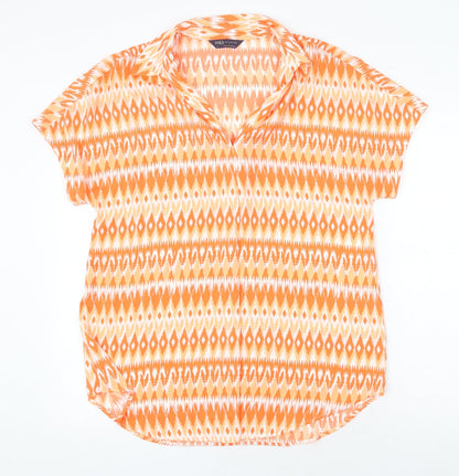Marks & Spencer Womens Orange Geometric Polyester Basic Blouse Size 8 V-Neck