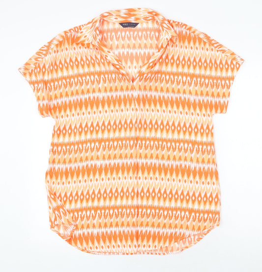 Marks and Spencer Womens Orange Geometric Polyester Basic Blouse Size 8 V-Neck