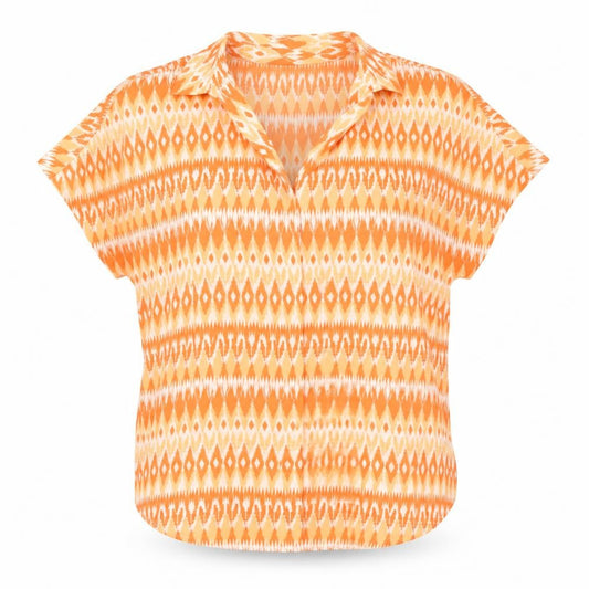 Marks and Spencer Womens Orange Geometric Polyester Basic Blouse Size 8 V-Neck