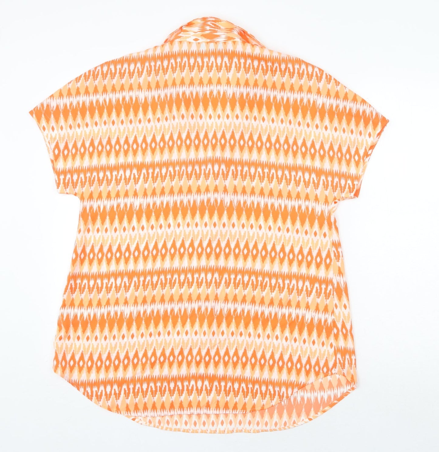 Marks and Spencer Womens Orange Geometric Polyester Basic Blouse Size 8 V-Neck