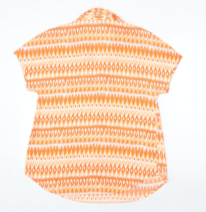 Marks & Spencer Womens Orange Geometric Polyester Basic Blouse Size 8 V-Neck