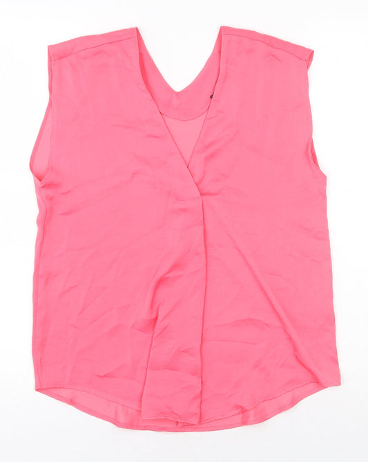 Marks and Spencer Womens Pink Polyester Basic Tank Size 6 V-Neck