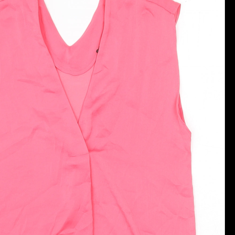 Marks and Spencer Womens Pink Polyester Basic Tank Size 6 V-Neck