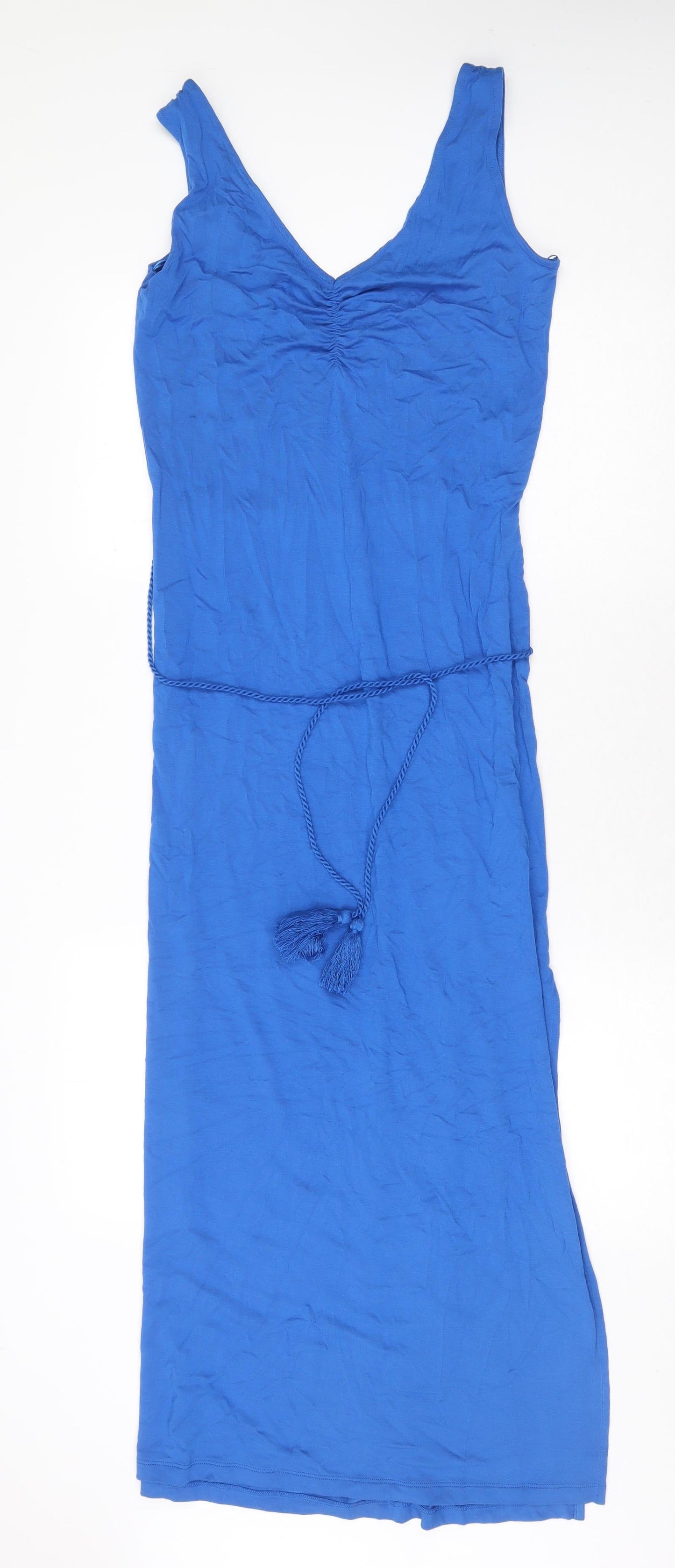Marks and Spencer Womens Blue Viscose Tank Dress Size 8 V-Neck Tie