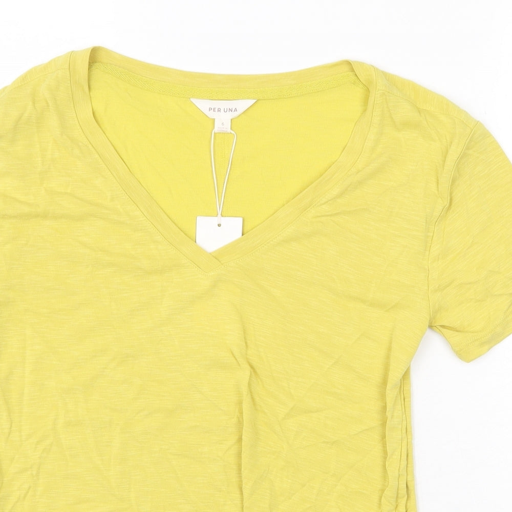 Per Una Womens Yellow Modal Basic T-Shirt Size 6 V-Neck