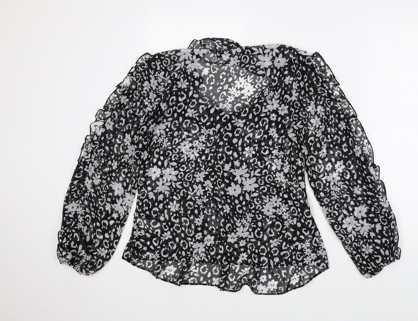 Topshop Womens Black Floral Polyester Basic Blouse Size 8 V-Neck