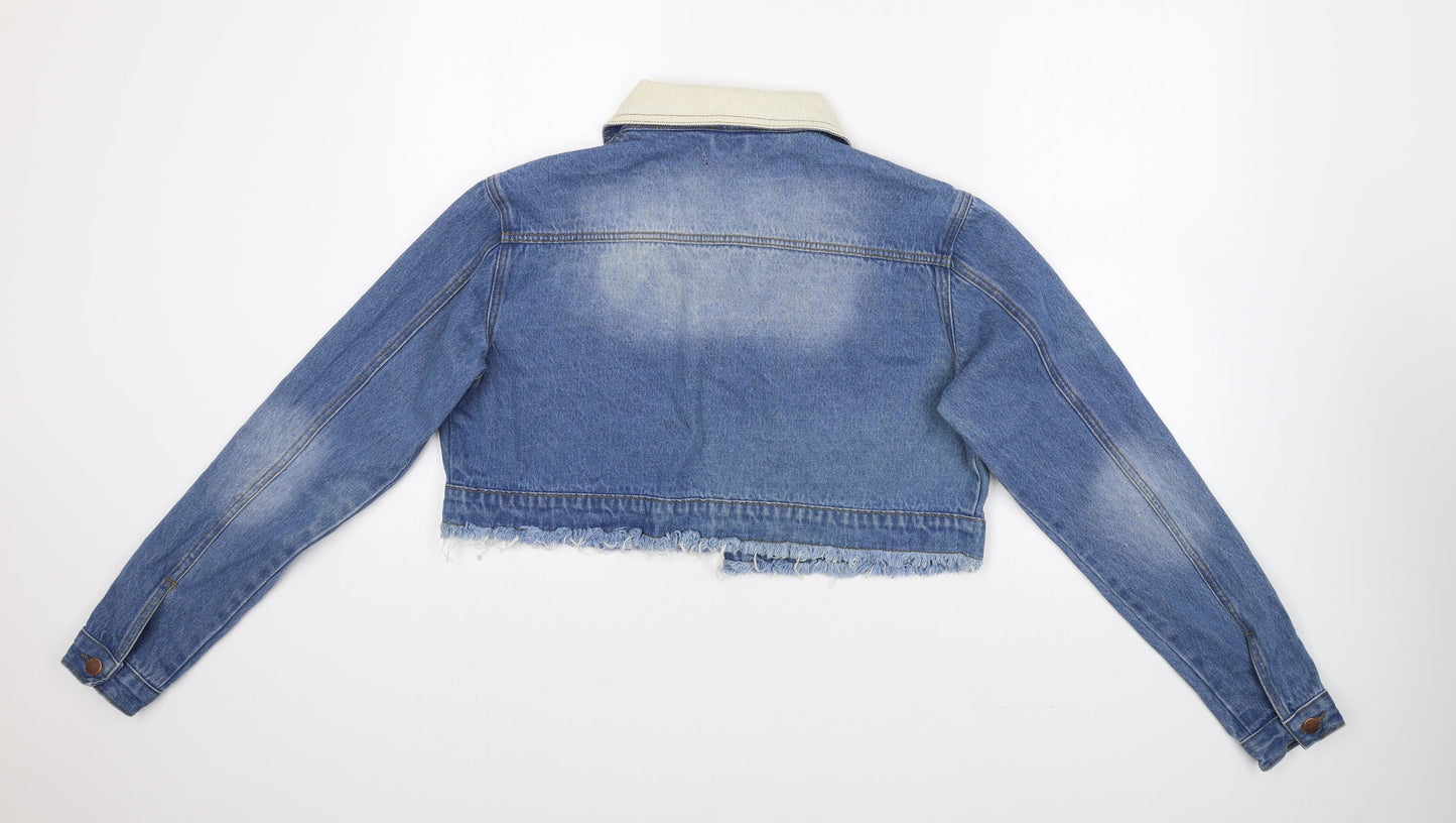 PRETTYLITTLETHING Womens Blue Jacket Size 8 Button