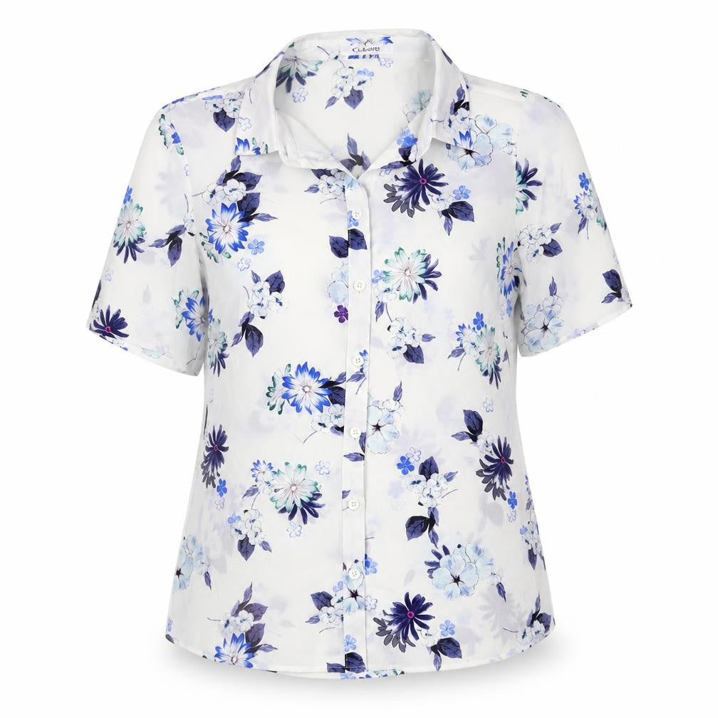 Marks & Spencer Womens White Floral Polyester Basic Button-Up Size S Collared