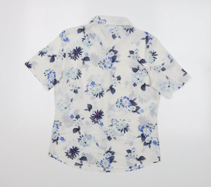 Marks & Spencer Womens White Floral Polyester Basic Button-Up Size S Collared