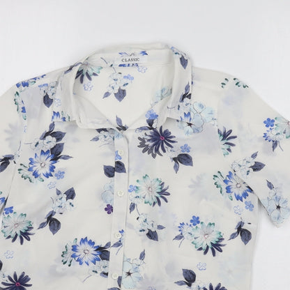 Marks & Spencer Womens White Floral Polyester Basic Button-Up Size S Collared