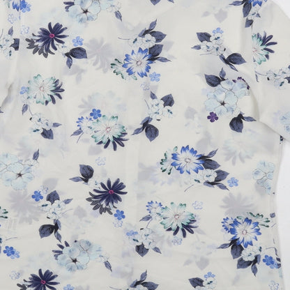 Marks & Spencer Womens White Floral Polyester Basic Button-Up Size S Collared