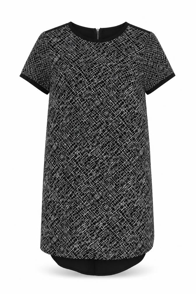 New Look Womens Black Geometric Polyester A-Line Size 6 Round Neck Zip