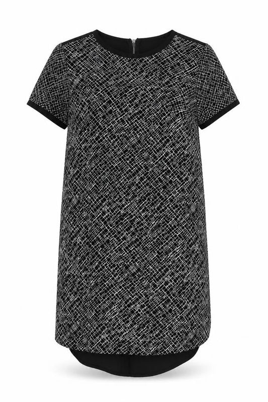 New Look Womens Black Geometric Polyester A-Line Size 6 Round Neck Zip