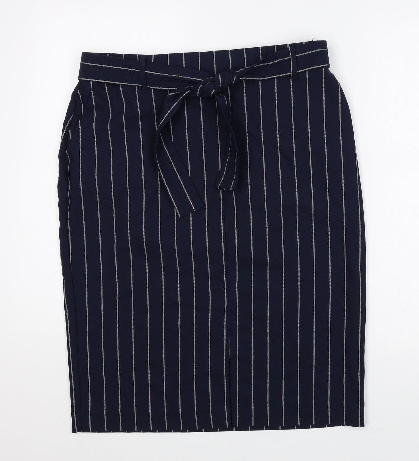 Jules and Leopold Studios Womens Blue Striped Rayon Straight & Pencil Skirt Size L Tie