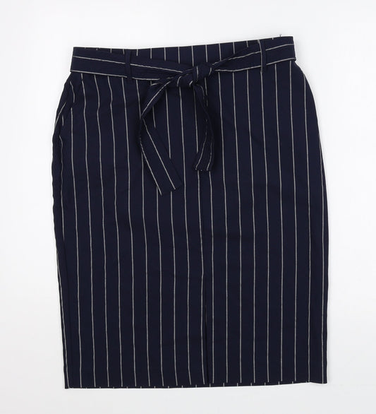 Jules and Leopold Studios Womens Blue Striped Rayon Straight & Pencil Skirt Size L Tie