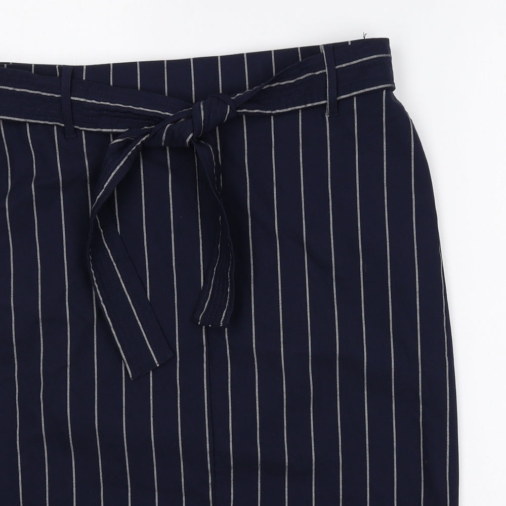 Jules and Leopold Studios Womens Blue Striped Rayon Straight & Pencil Skirt Size L Tie