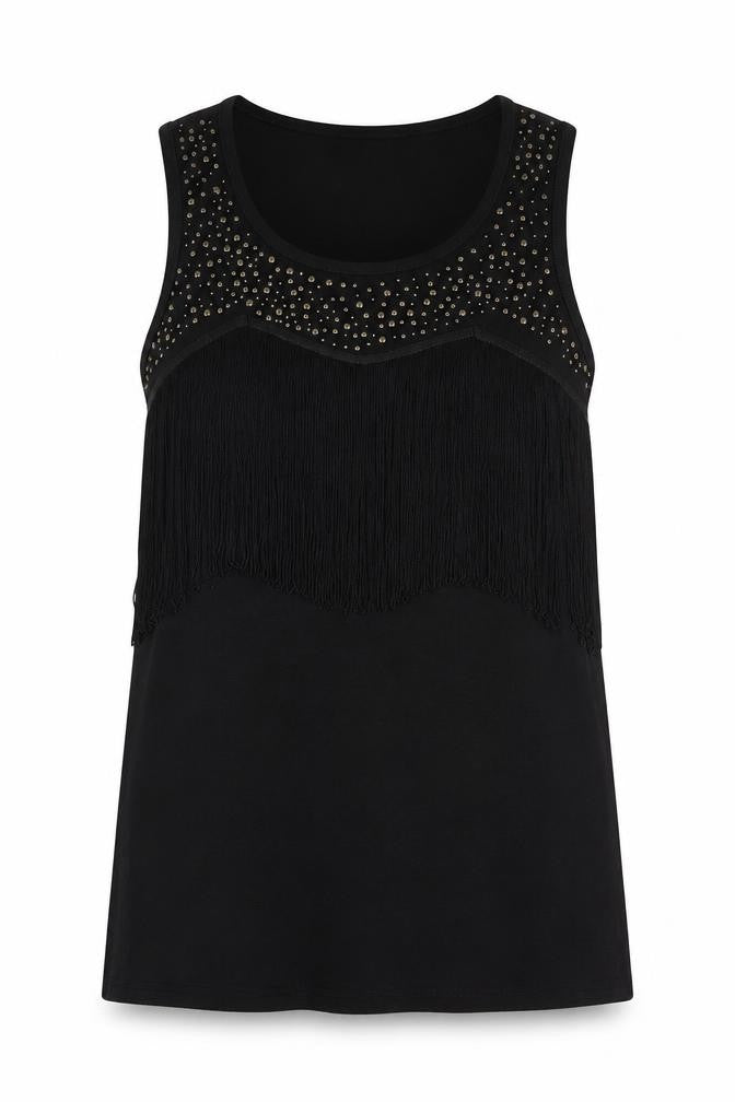 Max C London Womens Black Cotton Basic Tank Size 8 Round Neck