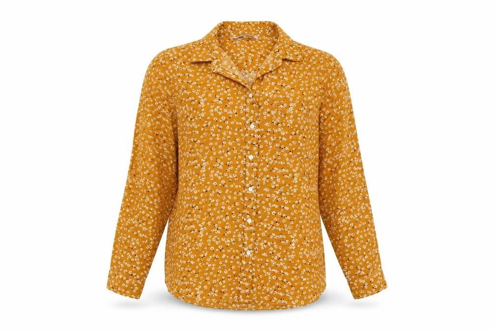 Lefties Womens Orange Floral Polyester Basic Button-Up Size S Collared