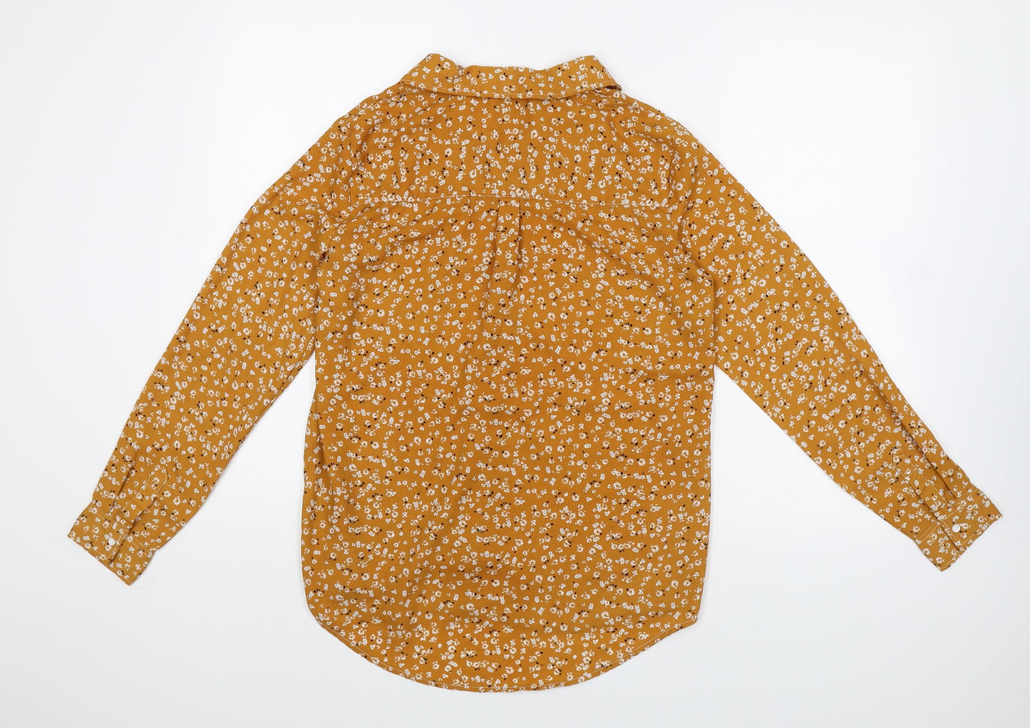 Lefties Womens Orange Floral Polyester Basic Button-Up Size S Collared