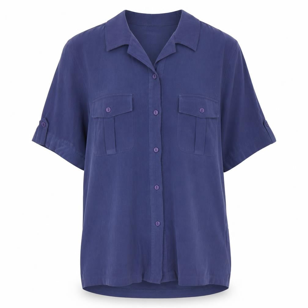 TanJay Womens Blue Polyester Basic Button-Up Size 14 Collared