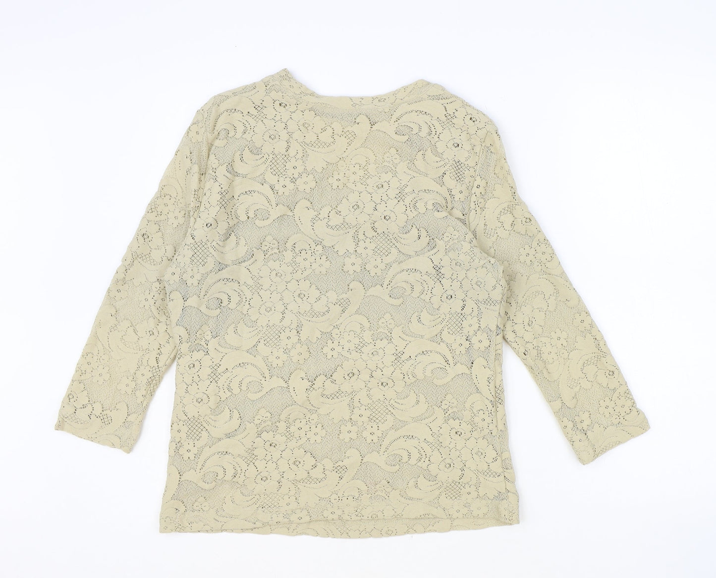 Gerry Weber Womens Beige Geometric Polyester Basic T-Shirt Size 14 V-Neck